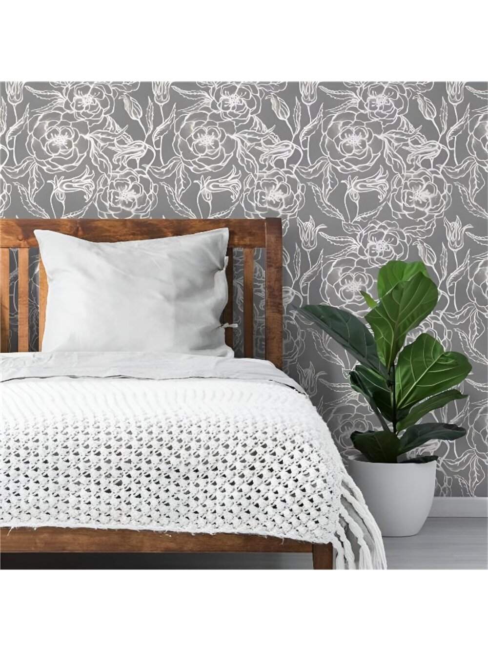 Neutral Gray Floral Peel and Stick Removable Wallpaper - Each Roll is
